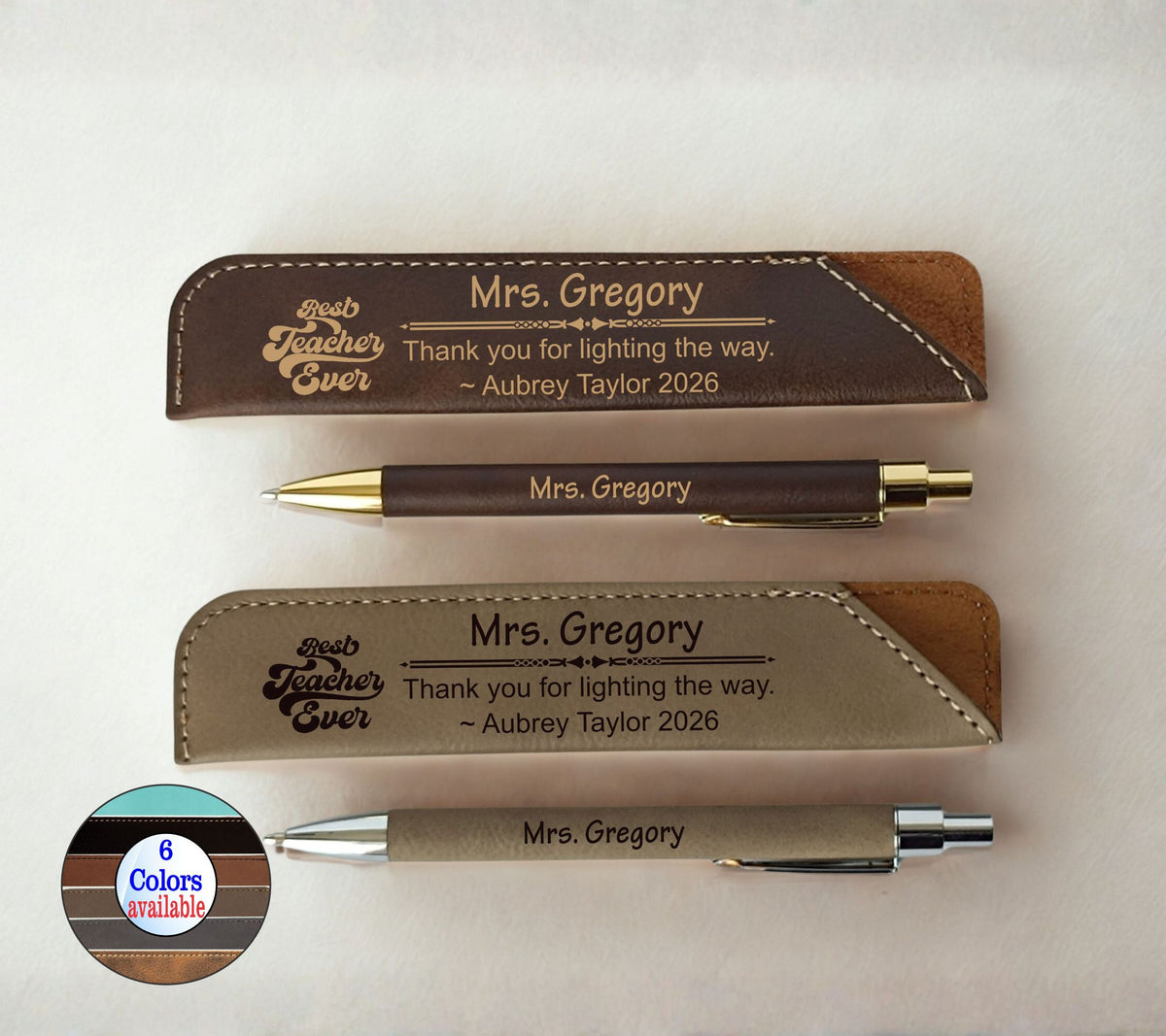Custom Teacher Leather Pen and Case: Engraved Retirement Gift LPC06