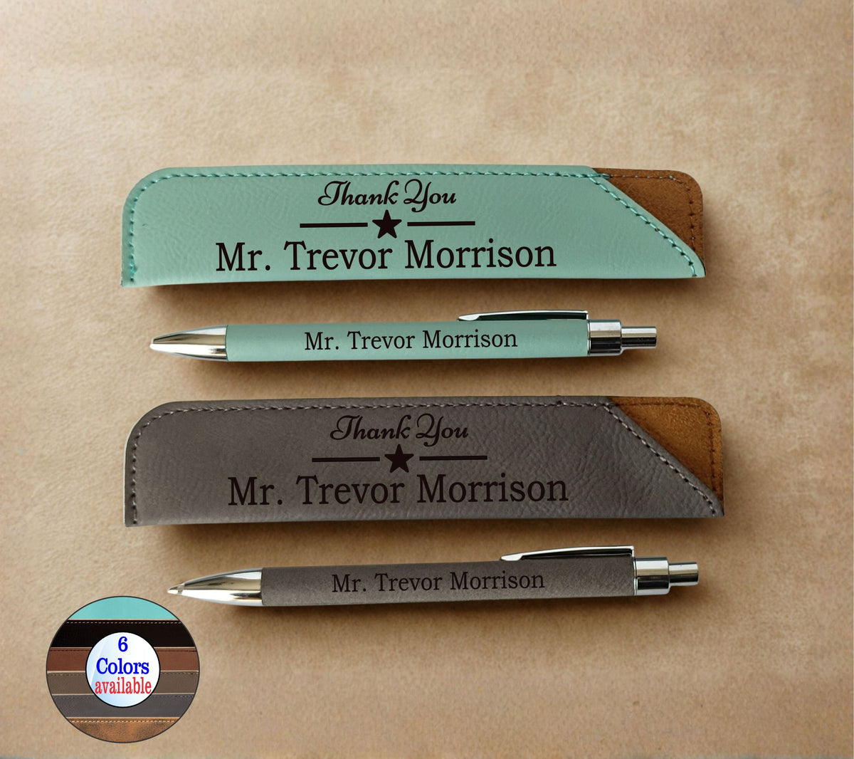 Custom Teacher Leather Pen and Case: Engraved Retirement Gift LPC06