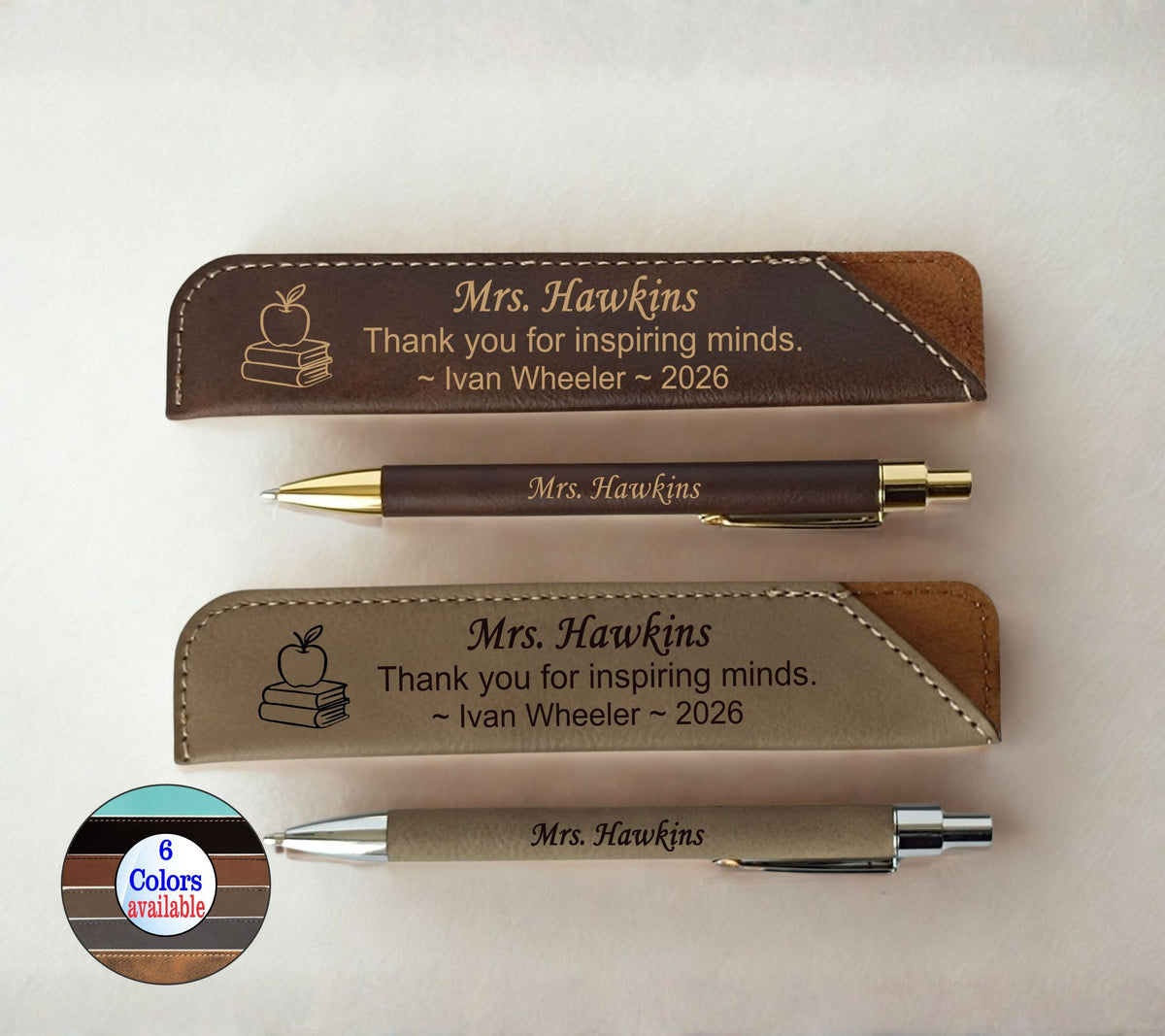 Personalized Teacher Appreciation Leather Pen and Case Giift LPC08