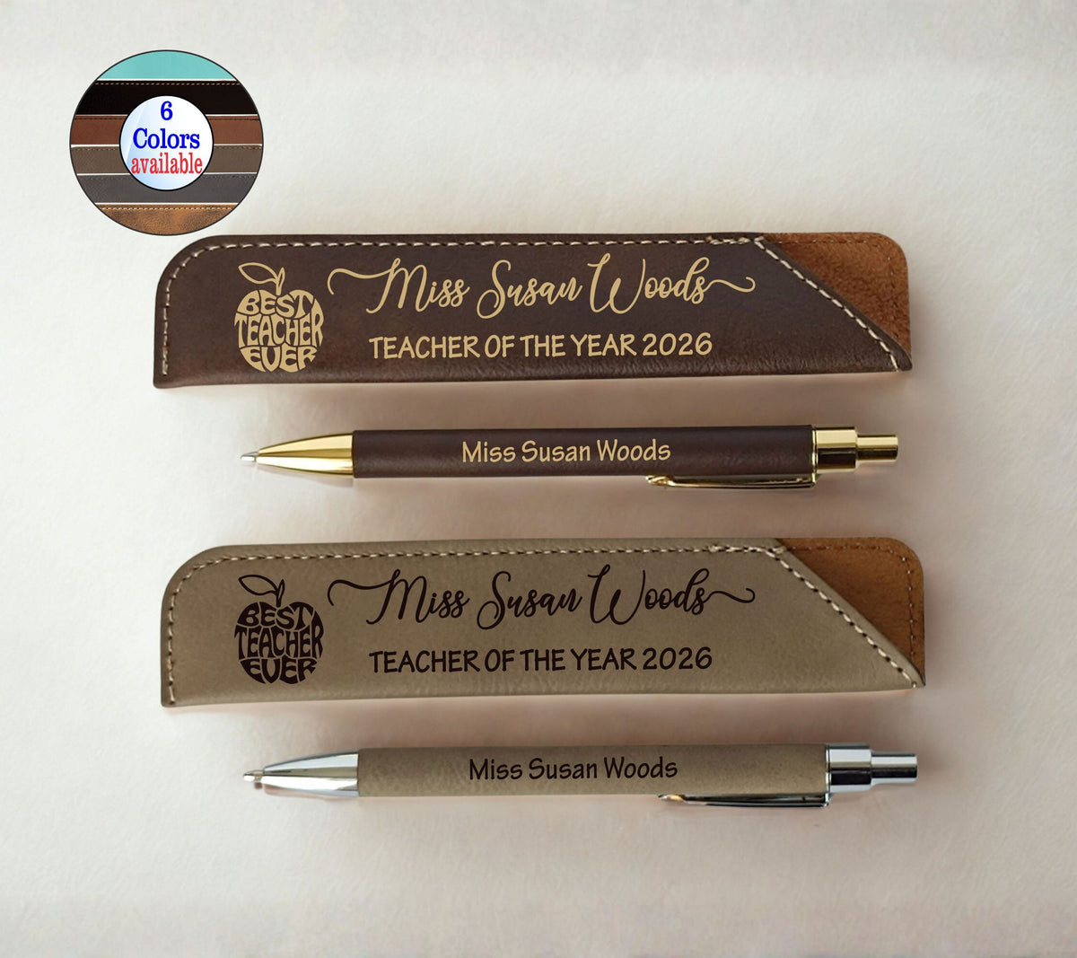 Personalized Leatherette Pen & Sleeve Set | Teacher Appreciation Gift LPC01