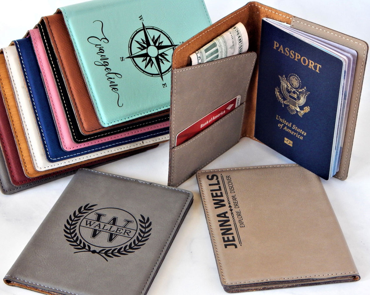 Personalized Engraved Leather Passport Cover