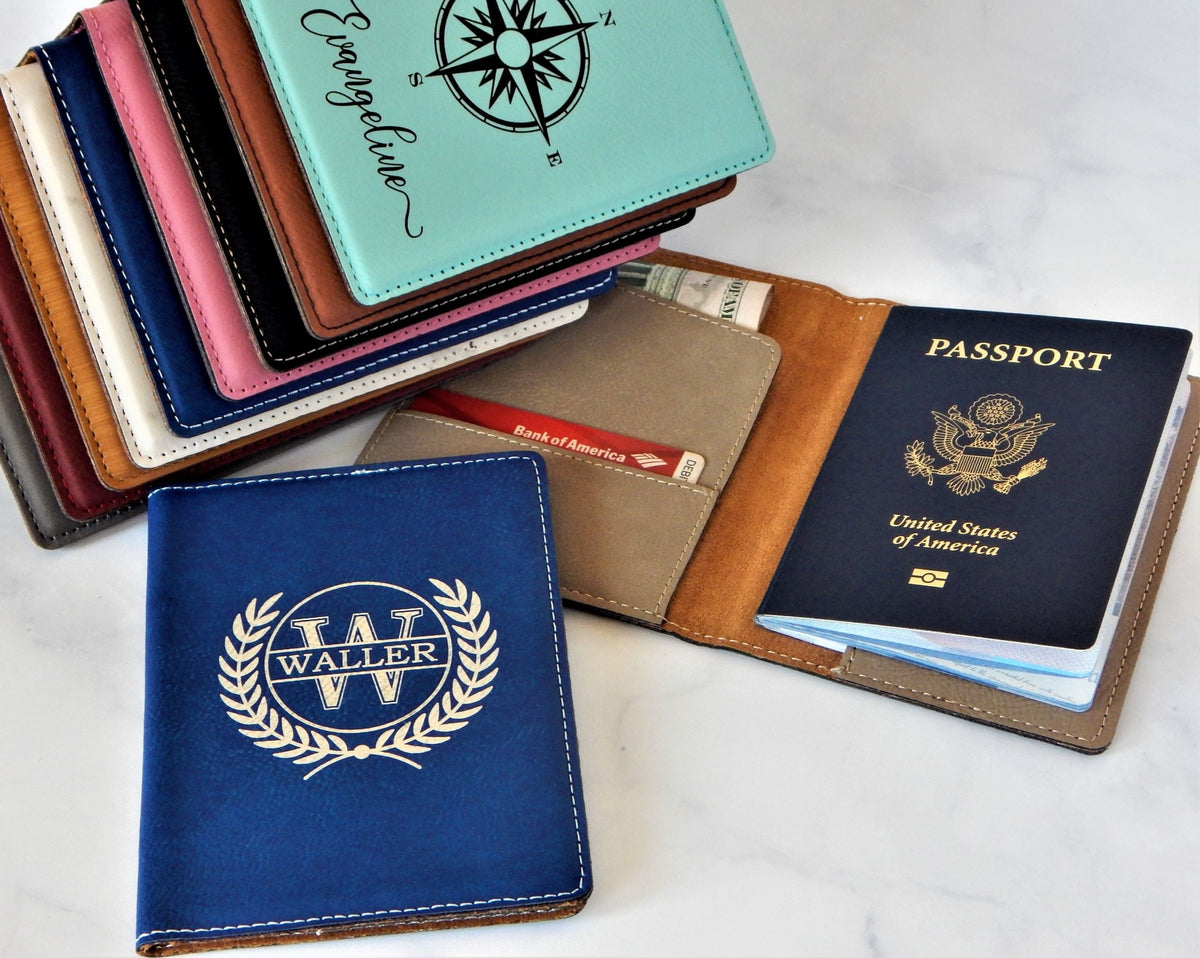 Engraved Leather Passport Cover Case