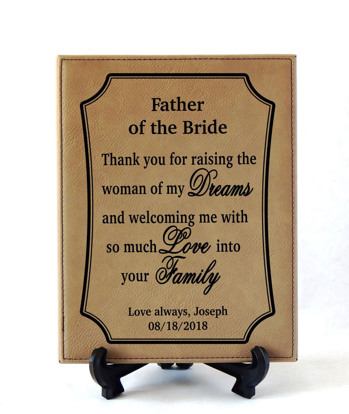 Father of the Bride Gift from Groom | Personalized Wedding Thank you Plaque for Parents
