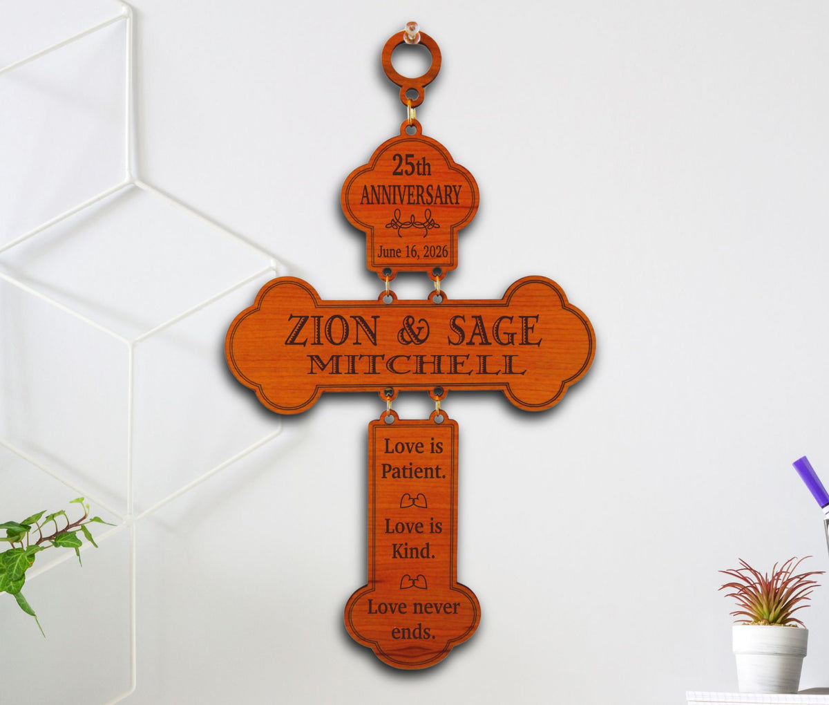 Engraved 25th Anniversary Gift for Couple | Personalized Wood Cross  GDA03