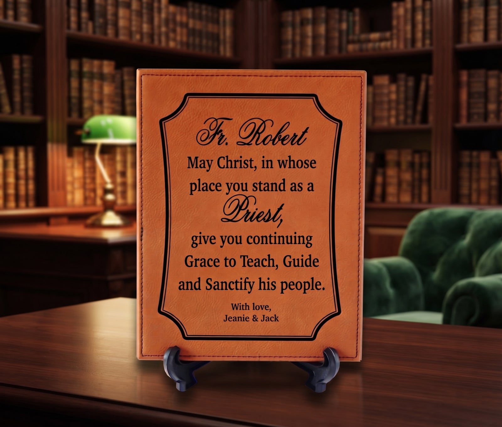 Custom Priest Ordination Gift | Personalized Leather Plaque, PL56
