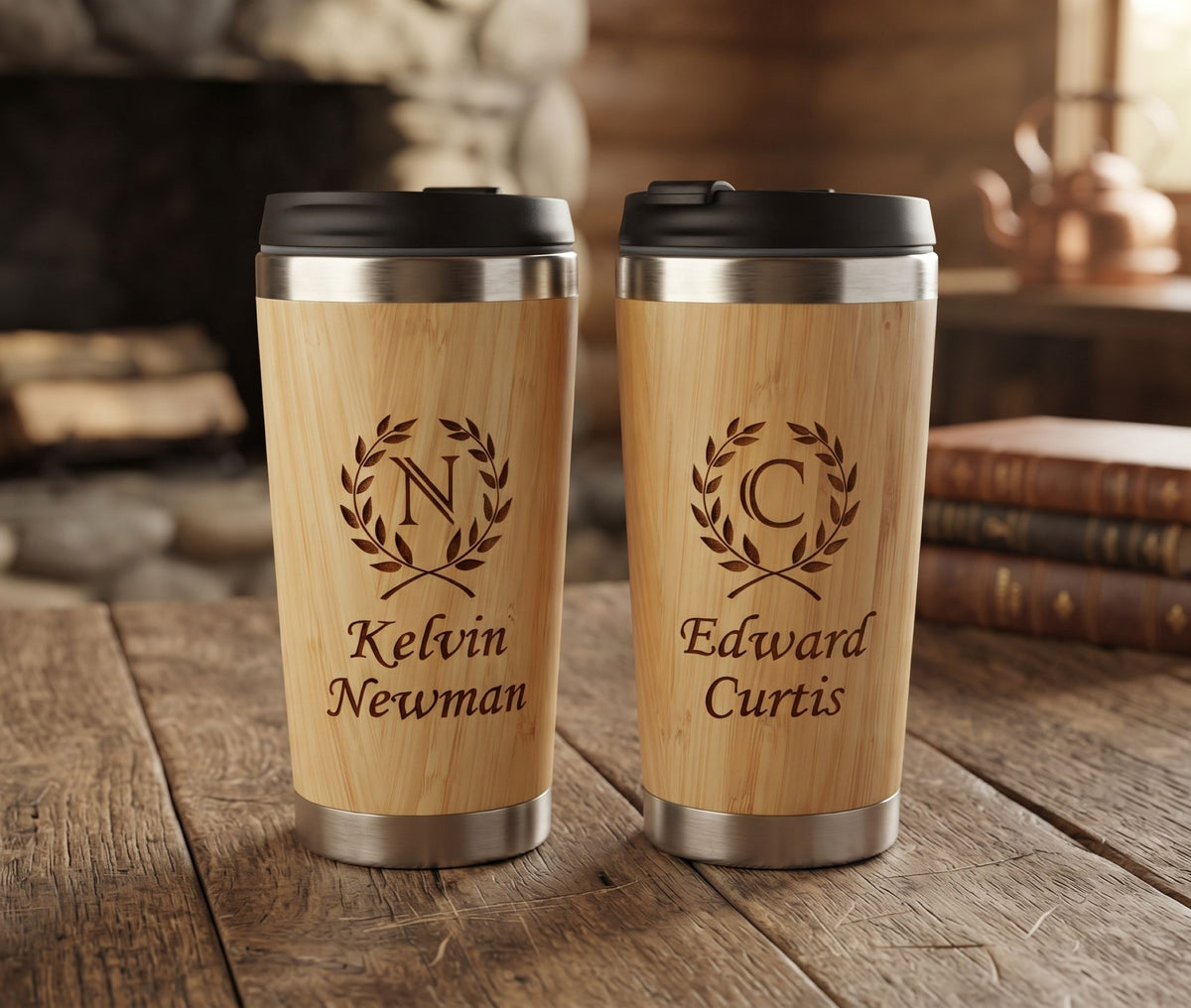 Custom Bulk Groomsmen Gifts | Engraved Coffee Bamboo Mugs BTG1