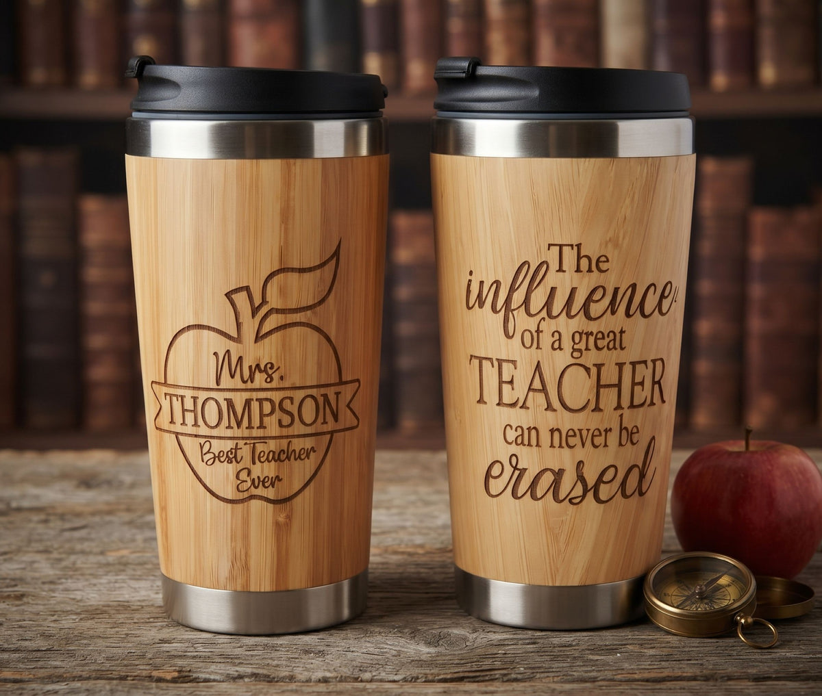 Personalized Teacher Tumbler – Engraved 15 oz Bamboo Travel Mug