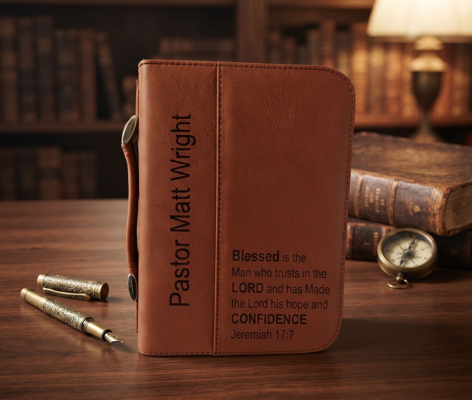 personalized engraved leatherette bible cover Christian gift for men 