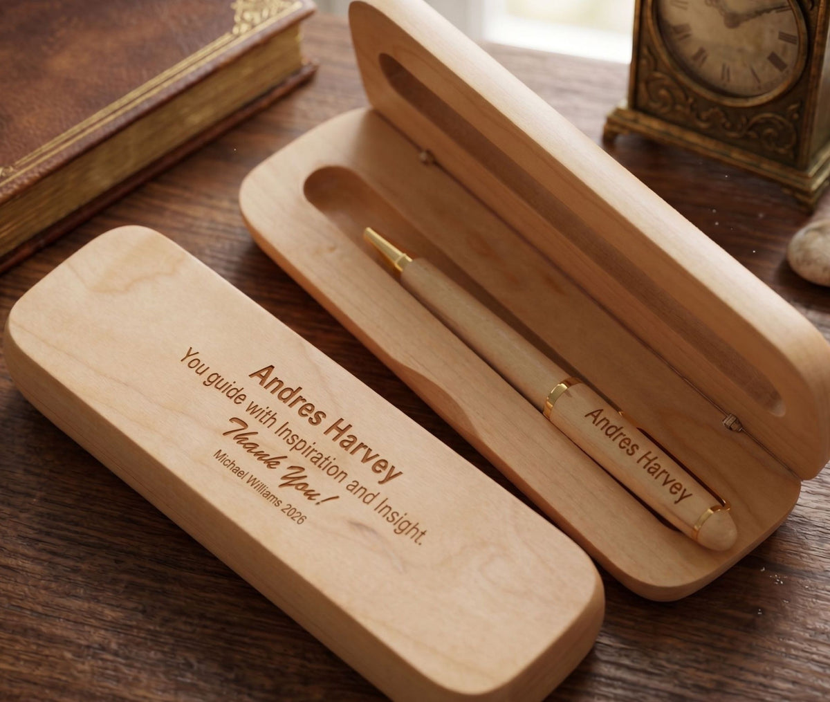 personalized engraved wooden pen and case gif for boss