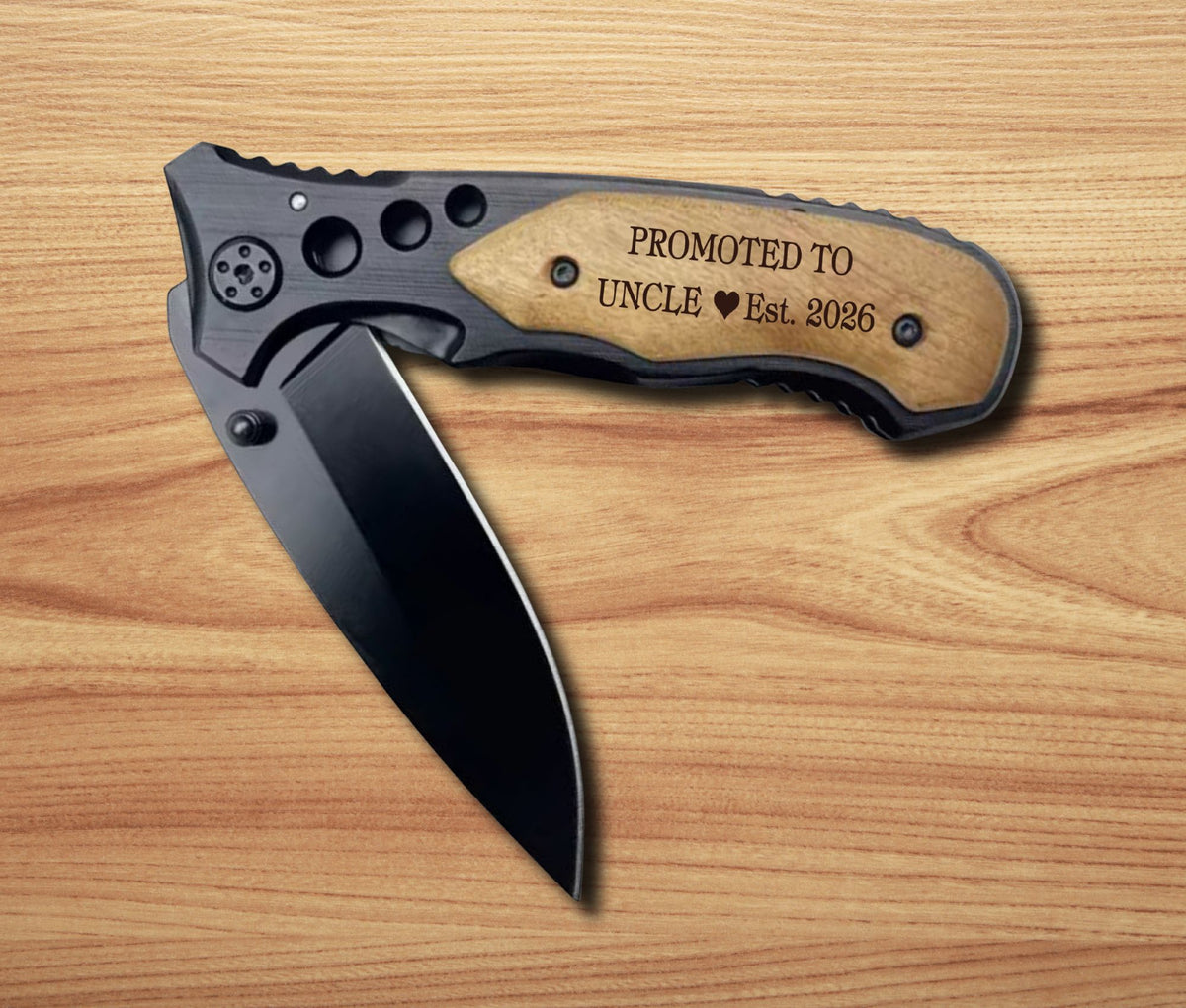 promoted to uncle personalized engraved black folding pocket knife gift for brother