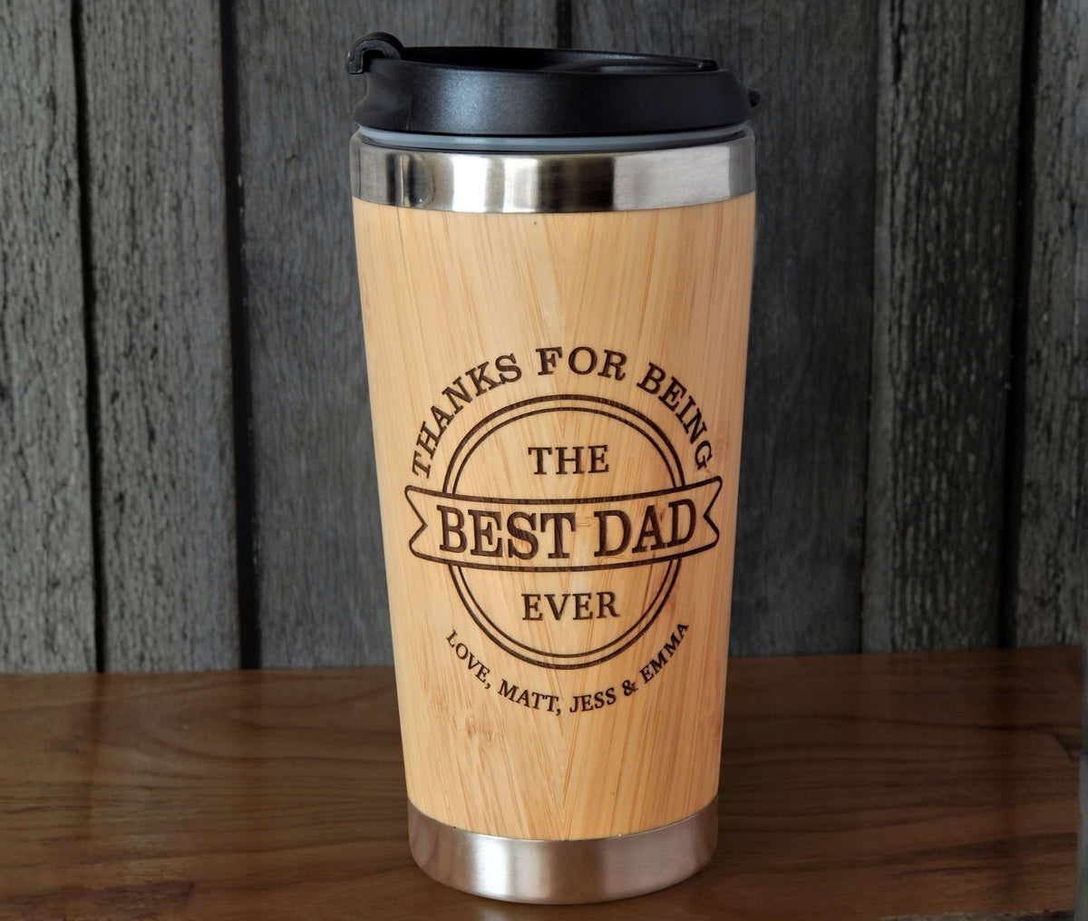 Personalized engraved bamboo coffee travel   tumbler mug Christmas or father's day gift for dad